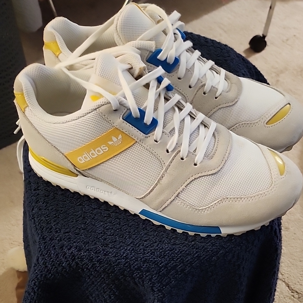 Adidas White Sneakers with Yellow and Blue Details